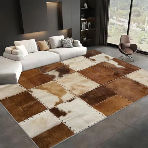 Générique Tapis de Salon Patchwork De Peau De Vache De Style Ferme 120x170 cm Salle à Manger Adulte Bureau Design Moderne Poil Court Doux Léger Résistant, pour Salon, Chambre à Coucher, Couloir