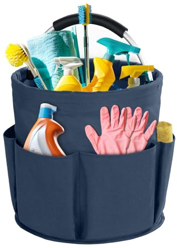 Bototack Foldable Storage Basket, Cleaning Caddy Organiser with Handle, 17L Portable Multi Cleaning Bucket Bag for Home, Garden (Dark Blue)