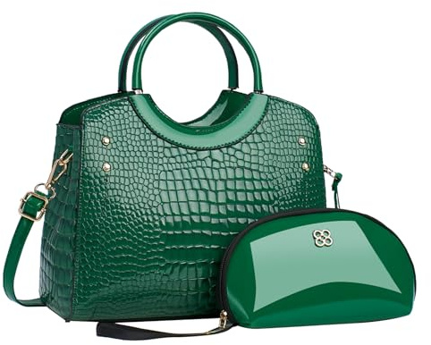 CORIOS PU Pelle Borsa a Mano da donna Modello Coccodrillo Borsa a Tracolla Impermeabile Borse a Spalla Grande Capacità Borsa per la Spesa Retro Borsa Tote Elegante Borse Messenger 2 Pezzi Verde
