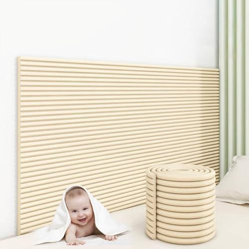APMOE 3D Anti Collision Wall Padding for Kids Playroom, 0.8'' Thick Padded Wall Panels Self-Adhesive, Wall Cushion DIY Peel and Stick on Headboard Panels for Bedroom, Tatami, Nursery(Beige,3 Pcs)