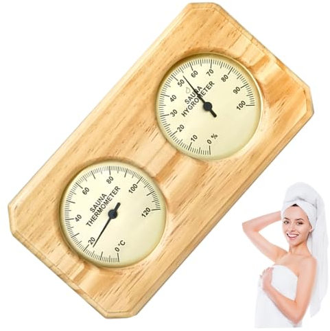 Thermomètre sauna, thermomètre sauna et hygromètre mécanique sans batterie 0-100% hygromètre RH 5x10 pouces suspendus en bois 0-120 ℃ pour le vapeur