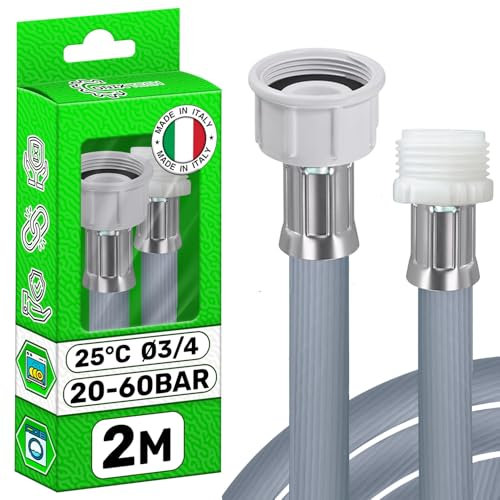 Zulaufschlauch Verlängerung für Waschmaschinenschlauch Spülmaschinenschlauch 2 m Verbindungen Ø 3/4 Zoll Druck von 20 bis 60 Bar Temperaturen bis 25°C - MADE IN ITALY - Garantie 5 Jahre - ONIX TECH