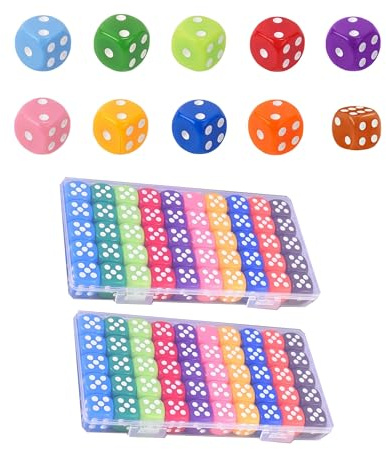 HAXIHA 100 Pezzi Colorati Dadi Impostato,6 Facce 16mm Dadi da Gioco,Cubo a sei lati, per Giocare ai Giochi da Tavolo per Giochi e Feste,10 Colori