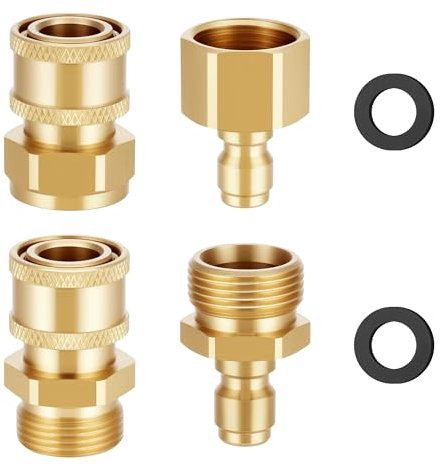 Zocipro 4 Stück M22-14 mm auf 1/4 Zoll Hochdruckreiniger Adapter Set, Schnellkupplungen und Schnelltrennkupplungen Messing für Hochdruckreiniger Schlauch, pumpe 5000 Psi