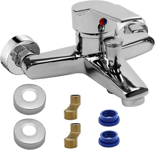 Duscharmatur, Mischbatterie Dusche, Einhebel Wasserhahn Badewanne, Mischbatterie für Dusche Wandmontage, Armatur Dusche mit Keramikventil Kern, Chrom-Wasserhahn Dusche mit G ½ Auslauf