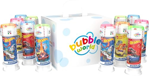 Bubble World - Bulles de Savon Hot Wheels pour Enfants - Pack de 12 pièces de 60 ML - Gadgets d'anniversaire sur Le thème Auto Corsa - Fabriqué en Italie