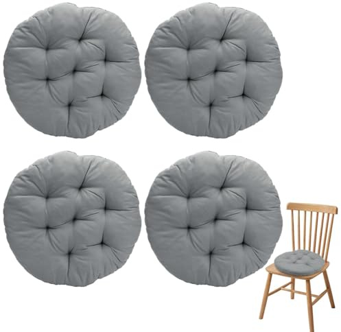 Tutamaz 4er Set Sitzkissen Rund, 40 cm Ø - Bequemes Stuhlkissen für Stuhl, Boden, Indoor & Outdoor - Sitzpolster für Esszimmer, Garten, Lounge (Anthrazit)