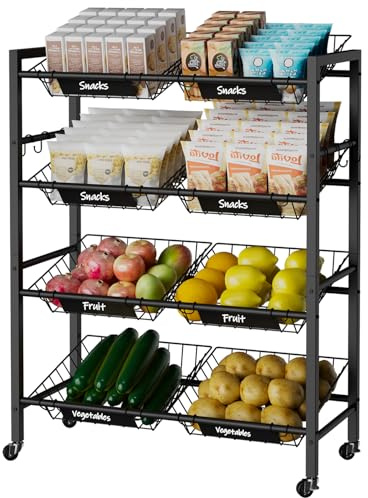 IBUYKE Carrello Grande per Conservazione di Frutta, Carrellino Portatutto in Metallo con 8 Cestelli Rimovibili,Carrello Multiuso con Ruote per Contenitori di Verdure Cipolle e Patate,Nero TLJ025B
