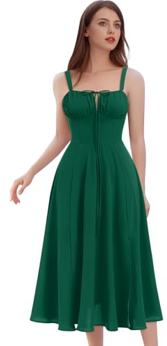 IWEMEK Robe Corset Femme d'été, Robe Longue Boho Chic à Bretelles Réglables - Imprimé Fleuri, Dos Nu, Taille Cintrée, Manche-Épaulette, Longueur Mi-Mollet pour Vacances, Plage, Mariage
