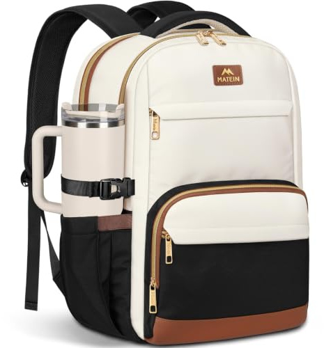 MATEIN Sac a Dos Femme Ordinateur 15,6 Grand Sac à Dos Femme Ville,Beige | Portable Sac a Dos Ordinateur Femme,Sac a Dos de Voyage Déperlant Avec 14 Poches Pour Voyage Loisir Travail Affaire