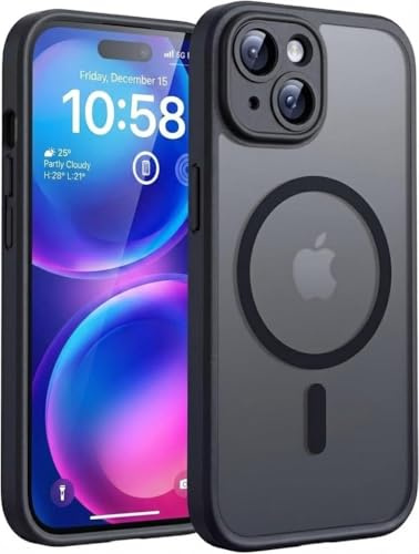 GeeKe for iPhone 13 Case, Fit for MagSafe, Upgraded Full Camera Protection, 14FT Military Grade Shockproof Magnetic Thin Slim Frosted Translucent Matte Back Phone Cover (Black) LZ2