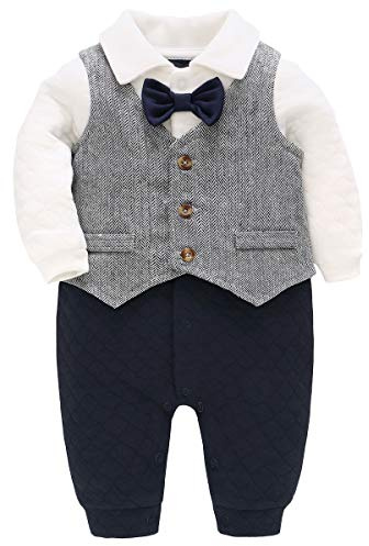 Bebone bebé-niños Esmóquines Traje de bebé de Peluche Bautizo Boda otoño Invierno Ropa de bebé Forrada Traje de Manga Larga (Gris, 9-12 Meses)