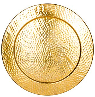 Großes Rundes Tablett aus Metall Nizza Gold 60cm groß | Design Goldtablett Goldfarbig | Serviertablett Rund rutschfest | als Dekoration auf dem gedeckten Tisch oder Wanddeko im Wohnzimmer