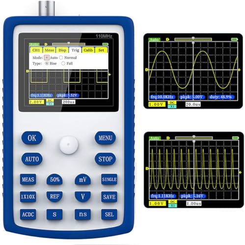 Osciloscopio Digital, VISLONE Osciloscopio Portátil de Mano con Pantalla de 2,4 Pulgadas Frecuencia de Muestreo de 500 MS/S con Ancho de Banda de 110 MHz Calibración de 1 KHz/3,3 V