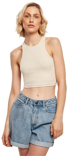 Urban Classics Ladies Cropped Rib Top Ribbed Top for Women Short Cut Slim Fit Sizes XS-5XL, softseagrass, S
