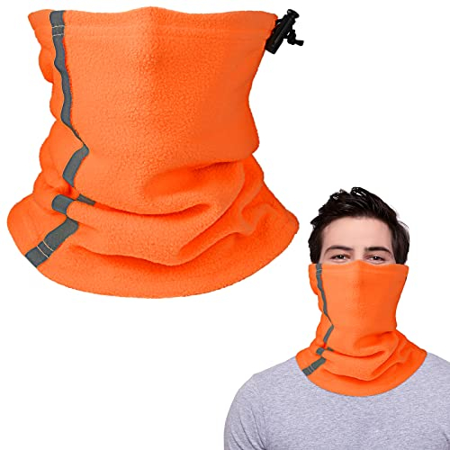 Neer Winter Schlauchschal mit Hoher Sichtbarkeit Multifunktionstuch Unisex Winddicht Sport Nackenwärmer mit Reflektierend Streifen und Elastisch Kordel für Herren Damen (Orange)