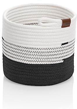 kela Aufbewahrungskorb Ø 23 x 20 cm HEDDA, Baumwoll- Flechtkorb, Seilkorb für Spielsachen, Pflanzentopf, weiß-schwarz