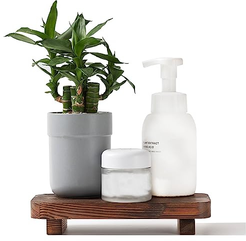 FLYIEE Wood Risers for Decor Display, Bathroom Counter Sink Decor, Dish Soap Tray Wood Tray for Kitchen Counter, Small Wooden Soap Stand, Wood Soap Pedestal, Soap Dispenser Stand Modern Farmhouse