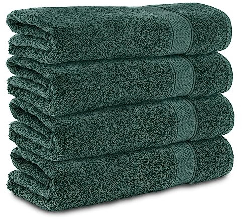 Komfortec 4er Duschtücher 70x140 cm Set aus 100% Baumwolle, 470g/m², Frottee, Weich, Dunkelgrün