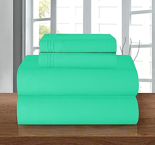 Elegant Comfort Luxury 1500 Premium Hotel Quality Microfiber 4-Piece Sheet Set - Wrinkle Resistant, All Around Elastic Fitted Sheet, Deep Pocket up to 16, Twin/Twin XL, Paradise Teal