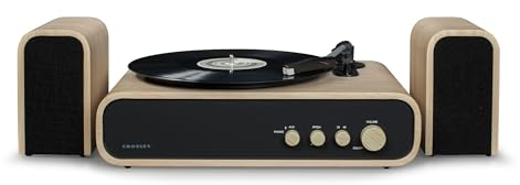 Crosley Gig Record Player with Speakers - Bluetooth Turntable with 5W Bookshelf Speakers, Easy Set Up Vinyl Player, Record Player Shelf System with AUX Input, Bluetooth Receiver, Natural