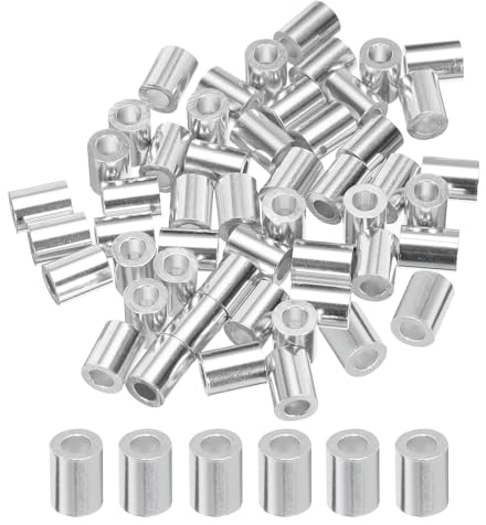 sourcing map 1/8 3mm Aluminum Crimping Loop Sleeve Single Round Ferrule for Wire Rope Cable Line End, Silver 50pcs