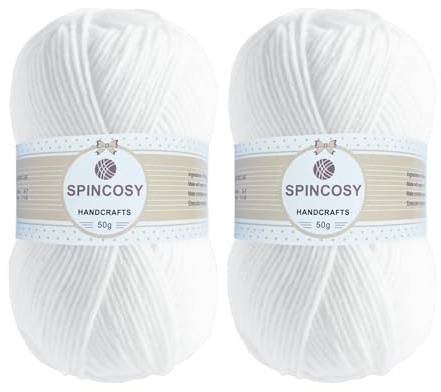 spincosy 2 Pcs Crochet Yarn, Feels Soft 280 Yards Assorted Colors 4ply Acrylic Yarn,Yarn for Crochet & Hand Knitting (White)