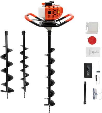 XUEMANSHOP 52CC 2 tiempos de gasolina, 1,2 l, taladro de jardín, juego con 3 brocas, 1 extensión, cilindro único, refrigeración por aire