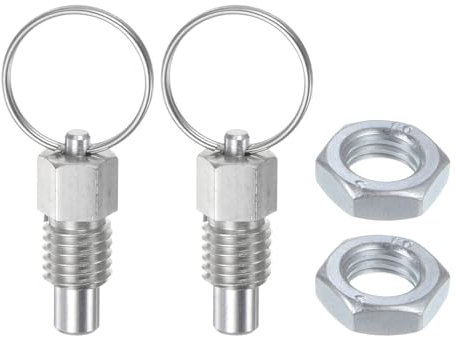 sourcing map 2 piezas de émbolo de resorte con anillo de tracción M12 x 1.75 tamaño de rosca de 0.5 pulgadas de longitud de la rosca, diámetro del pasador, 8 mm, cabeza plana, acero al carbono, sin