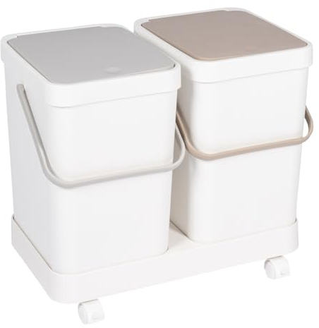 genialo Mülltrennsystem 2 Fächer à 12 l, mit Rollen, Mülleimer mit Henkeln einzeln entnehmbar, Sammelbehälter mit Deckel, Recycling System (42x26x37,5 cm)