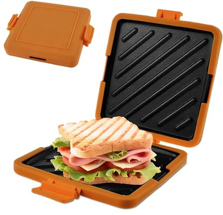 Microwave Toastie Maker, Microwave Toastie Sandwich Maker and Grill Wireless Silicone Microwaveable Cookware, Adjustable Toastie Maker Breakfast Sandwich Maker Non-Stick for Bread Sandwich (orange)