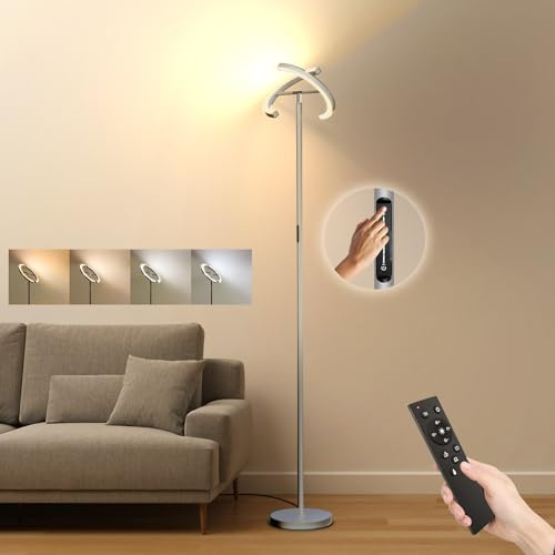 FIMEI Lampadaire 22w, avec Télécommande et Contrôle Tactile, Température de Couleur 3000K-6000K & Variation Continue, Lampadaire sur Pied Salon pour Salon, Chambre, Bureau, 1400LM