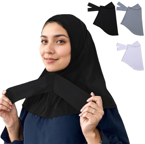MSINMINW Hijab turbante musulmano semplice da donna, alla moda, istantaneo, da indossare, con chiusura a scatto, turbante elasticizzato traspirante, nero, taglia unica