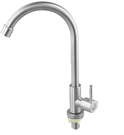 Robinet de cuisine en acier inoxydable à levier unique - Robinet d'eau froide - Rotation à 360 ° - Coude à économie d'énergie - Pour évier