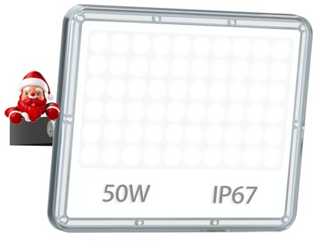 YIQIBRO 50W Floodlight LED Security Light 5000LM 1 Piece, 6500K Outside Lights Mains Powered IP67 Outdoor LED Lights Waterproof for Yard Lighting