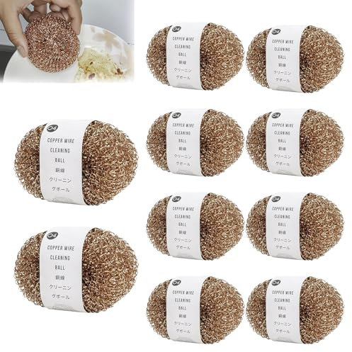 Eponge Cuivre, 10pièces Gratounette Cuivre, Eponge Cuivres Vaisselle, Grattoir Cuivres, Éponges À Vaisselle Encuivre Réutilisable, Boule De Nettoyage en Fil Decuivre, pour Vaisselle,casseroles,poêles