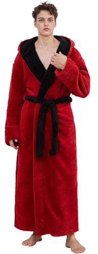 PUTUO Peignoir Robe de Chambre pour Homme: Longue Peignoir de Bain en Polaire avec Capuche en Hiver - Robe de Chambre Chaude en Pilou Pilou Doux pour Cadeau Bordeaux XL