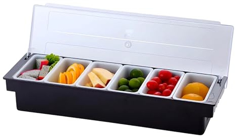 Lyfelights 6-Compartment Topping Station with Detachable Trays – Food Prep & Condiment Serving Container for Pizza Toppings, Salad Bar, Buffet & Drink Garnishes