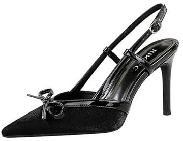 RBCYC Scarpe da donna Pump con fiocco bicolore Sandali Posteriore Aperto Tacco a spillo Chiuso Punta di Pizzo Scarpe Slingback A spillo alto Abito da ballo, Nero , 37 EU