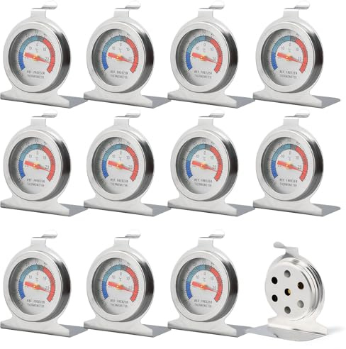 12 Pack Fridge Freezer Thermometers Bulk, Large Dial Stainless Steel Refrigerator Thermometer, Temperature Gauge for Freezer Monitoring, Kitchen Fridge Cooler