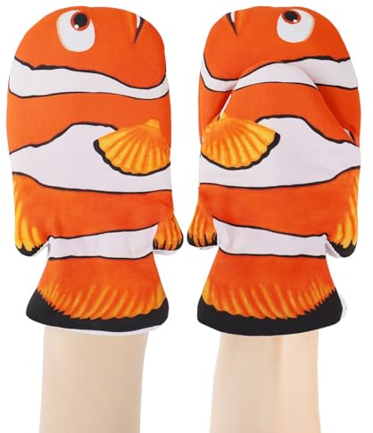 Ofenhandschuhe Lustig,Ofenhandschuhe Topflappen Set,witzige topflappen,backofen Handschuhe hitzebeständig, gestepptes Baumwollfutter,Küchenhandschuh für Ofen,Grill,Topflappen,1 Paar(Fisch)