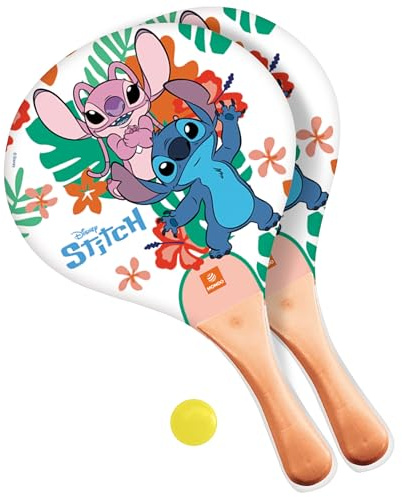 Mondo Toys – Disney Stitch – Set of 2 Wooden Rackets with Rubber Ball – Beach Game for Children and Adults – 15981