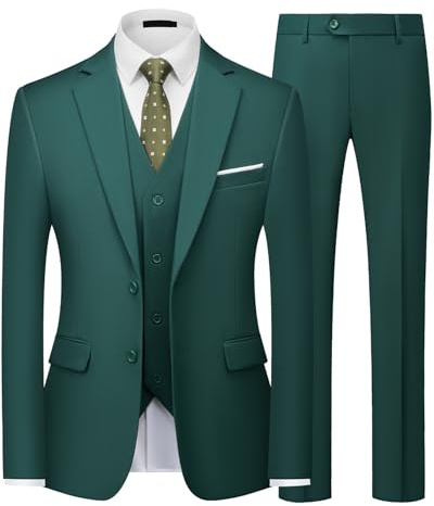 Costume Homme 3 Pièces Slim Fit Business 2 Boutons Veste Gilet Pantalon Col
