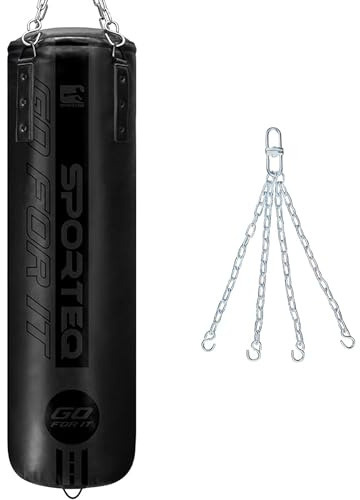 Sporteq GO Series Heavy Filled Boxing Punch Bag with Chain Hanging Set, 4FT Punching Bag for Boxing, Kickboxing & Muay Thai Training, Heavy Duty Punch Bag for Home & Commercial Gym Use