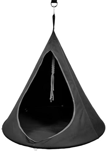 Tente hamac, Chaise Suspendue d'extérieur, balançoire de Jardin Portable et étanche, nid d'arbre à tipi avec Base de Coussin pour Patio, Cour, pour Patio intérieur, Jardin Black