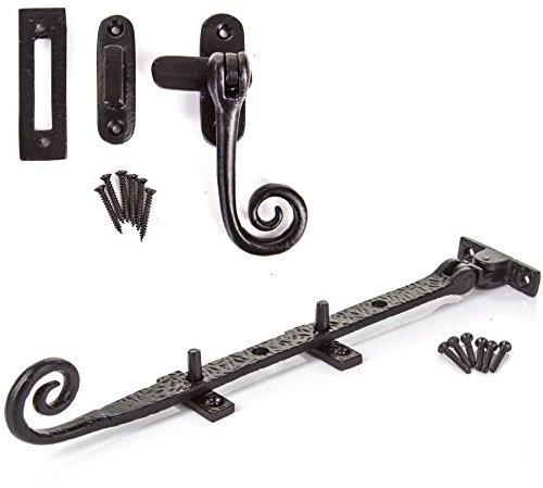 Black Cast Iron Window Stay 10 Monkey Tail Curly End Casement Fastener Antique