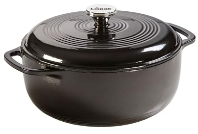 Lodge 6 Quart Enameled Cast Iron Dutch Oven with Lid – Dual Handles – Oven Safe up to 500° F or on Stovetop - Use to Marinate, Cook, Bake, Refrigerate and Serve – Midnight Chrome
