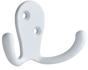 Decohooks Two Prong Robe Hook, White | Wide design; door and wall mountable; single; fixings included; zinc construction; includes screws.