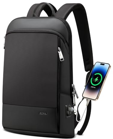 BOPai Mochila delgada para laptop con soporte para botellas, carga USB, profesional, para hombres, portátil, trabajo, oficina, antirrobo, computadora inteligente, mochila de 15-15.6 pulgadas, color