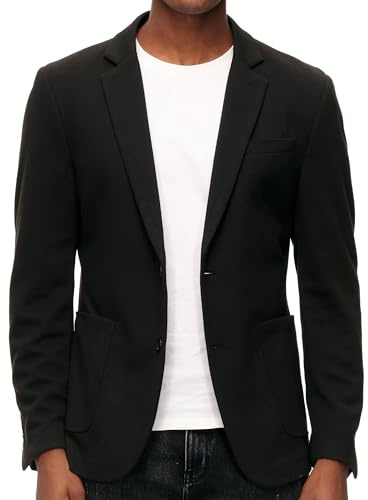 PJ Paul Jones Bléiser de Punto de Estilo Informal para Hombre, Chaqueta de Traje con 2 Botones, Ligera y sin Forro, Negro -, Large